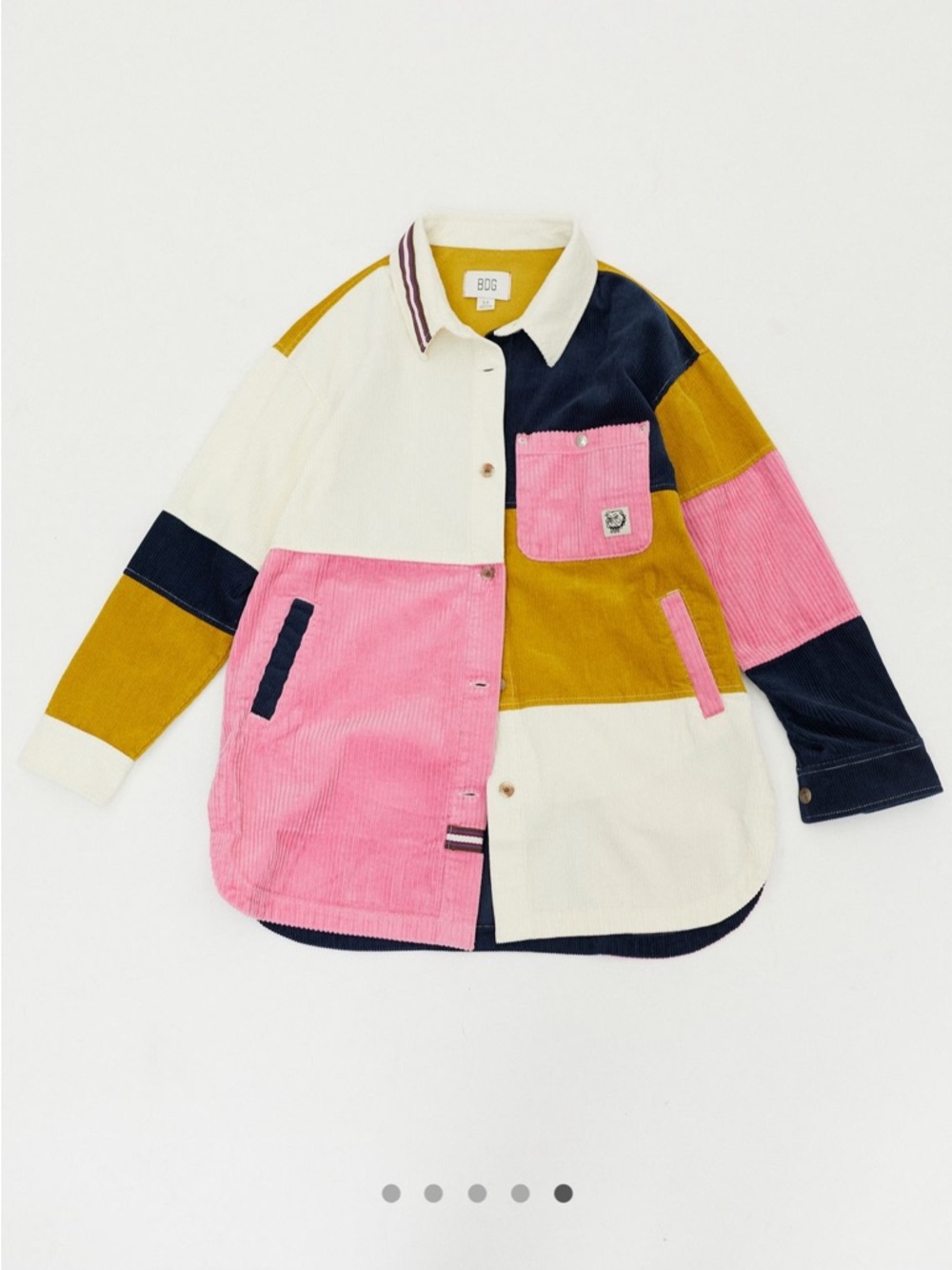BDG Patchwork Corduroy Jacket in Pink, Mustard, Ivory, Navy. Size Women’s Large.